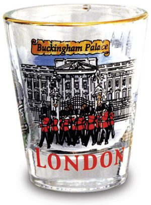 London Collectable Souvenir Set of 2, Frosted Set of Shot Glasses with London Scenes and Icons