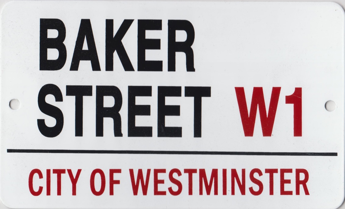 VINTAGE-STYLE  METAL WALL SIGN 16"x12"  SHERLOCK HOLMES BAKER STREET LONDON W1 