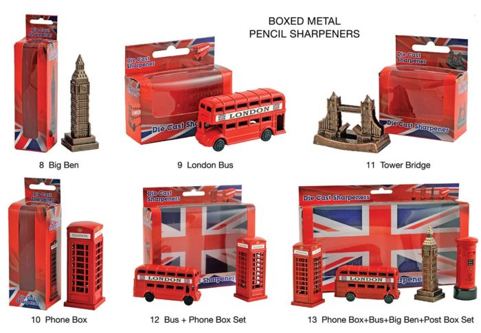 4 London Souvenir Sharpener Set Bus TelePhone Post Box & Big Ben Die cast Gift 